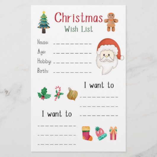 Kerst Wenslijst Vakantie Briefpapier (Voorkant)