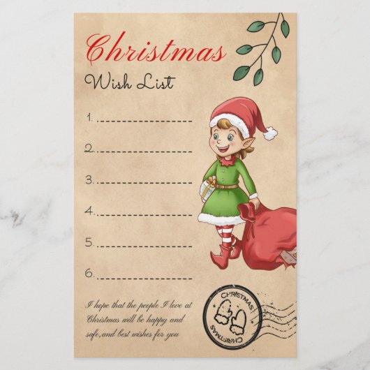 Kerst Wenslijst Vakantie Retro Briefpapier (Voorkant)