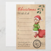 Kerst Wenslijst Vakantie Retro Briefpapier (Voorkant / Achterkant)
