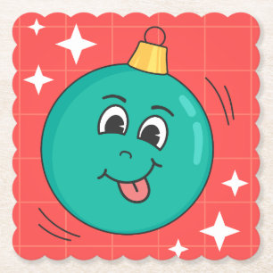 Kerst wereldbol gezicht smiley vrolijke retro cart kartonnen onderzetters