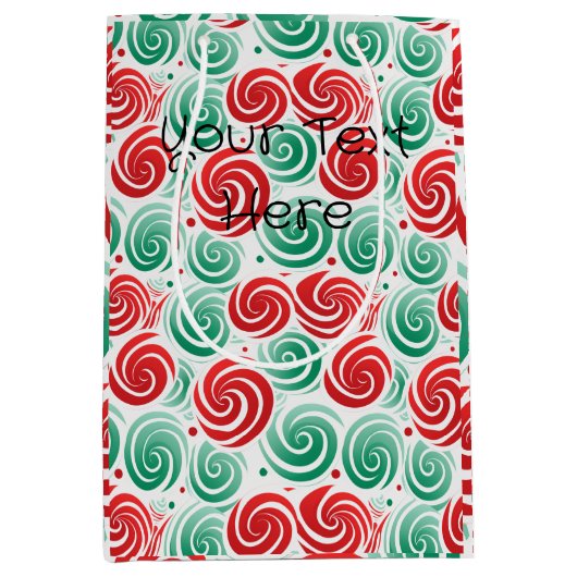 Kerst werveling rood, groen en wit medium cadeauzakje (Voorkant)