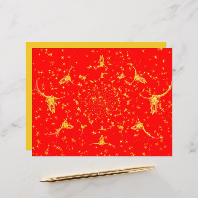 Kerst Westerne Glitter Red Gold Girly Koe Skull (Voorkant / Achterkant in situ)