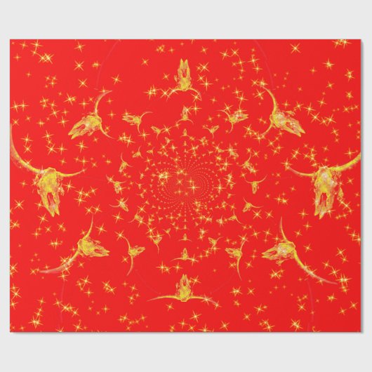 Kerst Westerne Glitter Red Gold Girly Koe Skull Cadeaupapier (Vlak)