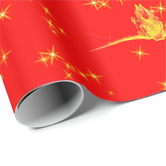 Kerst Westerne Glitter Red Gold Girly Koe Skull Cadeaupapier (Rol Hoek)