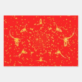 Kerst Westerne Glitter Red Gold Girly Koe Skull Inpakpapier Vel