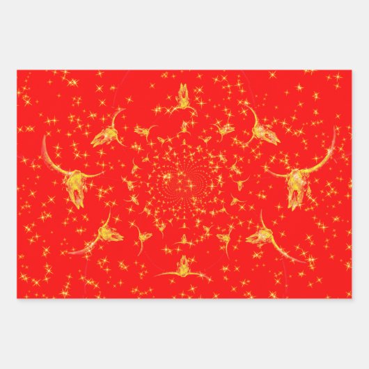 Kerst Westerne Glitter Red Gold Girly Koe Skull Inpakpapier Vel (Voorkant)