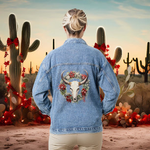 Kerst Westerne Koe schedel cowboy Denim Jacket
