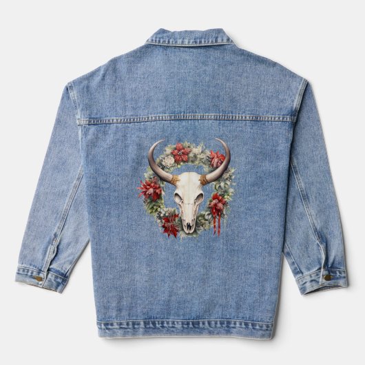 Kerst Westerne Koe schedel cowboy Denim Jacket (Achterkant)