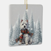 Kerst Westie met besneeuwde bomen ornament (Rechts)