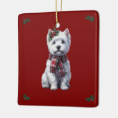 Kerst Westie met heilig ornament. Keramisch Ornament (Links)
