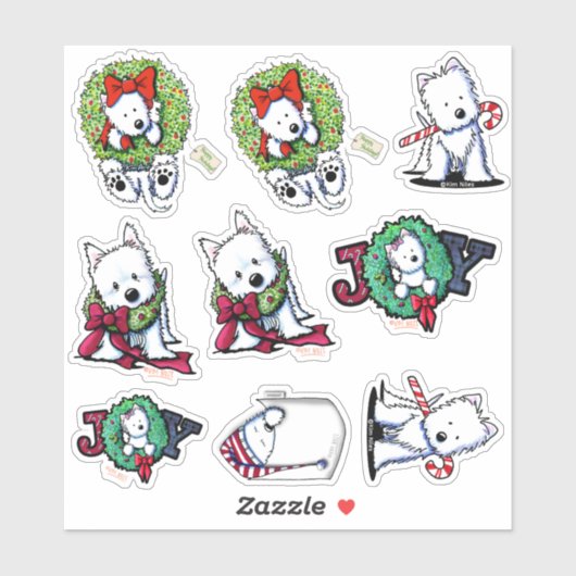 Kerst Westie Vinyl Sticker Set (Vel)