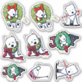 Kerst Westie Vinyl Sticker Set (Voorkant)