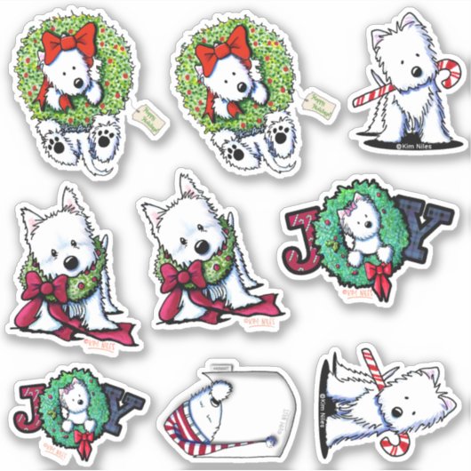 Kerst Westie Vinyl Sticker Set (Voorkant)
