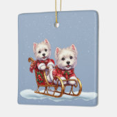 Kerst Westies in een slee kerst ornament (Links)