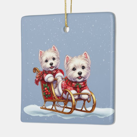 Kerst Westies in een slee kerst ornament (Links)