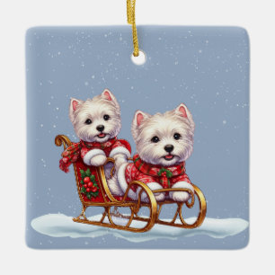 Kerst Westies in een slee kerst ornament
