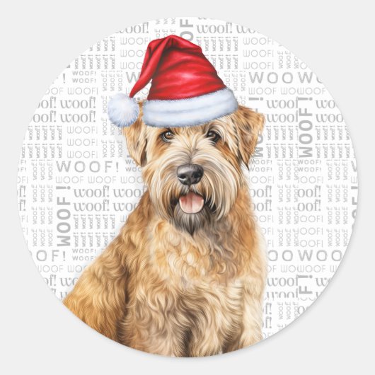 Kerst Wheaten Terrie Hond in Santa Hat Vakantie Ronde Sticker (Voorkant)