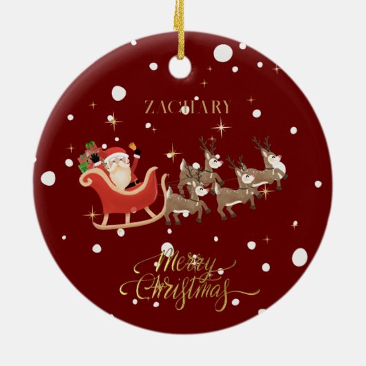 Kerst Whimsical Notenkraker Santa Kinder naam Keramisch Ornament (Achterkant)