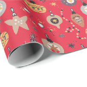 Kerst - Whimsical Ornamenten op rood Cadeaupapier (Rol Hoek)