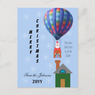 Kerst Whimsy Santa Hete Luchtballon Lichtblauw Feestdagenkaart