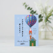 Kerst Whimsy Santa Hete Luchtballon Lichtblauw Feestdagenkaart (Staand voorkant)