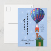 Kerst Whimsy Santa Hete Luchtballon Lichtblauw Feestdagenkaart (Voorkant / Achterkant)