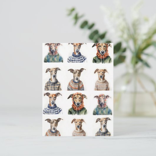 Kerst Whippet Waterverf Briefkaart (Staand voorkant)