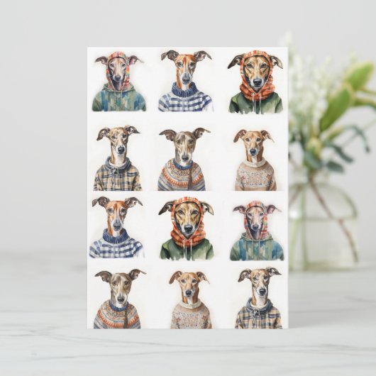 Kerst Whippet Waterverf Feestdagenkaart (Staand voorkant)