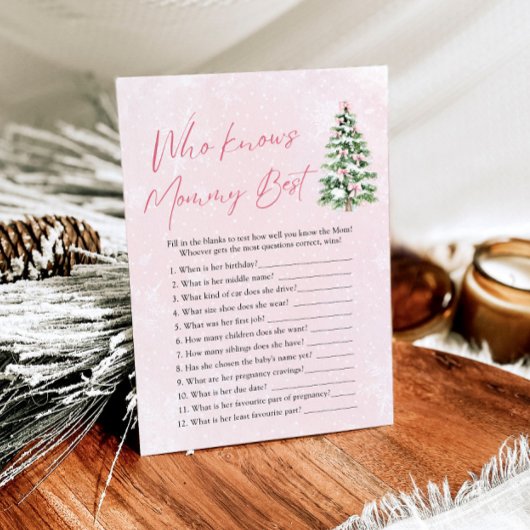 Kerst Wie kent Mama Beste Baby shower Spel Kaart