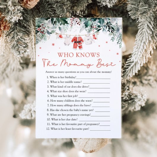 Kerst Wie kent Mama Beste Baby shower Spel Kaart