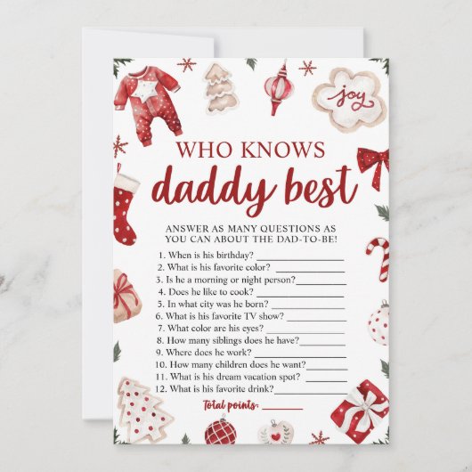 Kerst Wie kent papa Beste Baby shower spel Kaart (Voorkant)