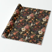 Kerst wijn bloempatroon kerstmis cadeaupapier (Uitgerold)