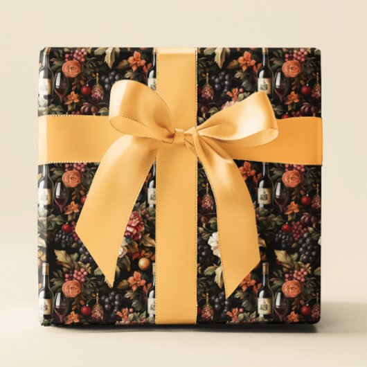 Kerst wijn bloempatroon kerstmis cadeaupapier