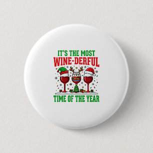 Kerst Wijn-Derful Rode Wijn Design Ronde Button 5,7 Cm