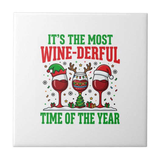 Kerst Wijn-Derful Rode Wijn Design Tegeltje (Voorkant)