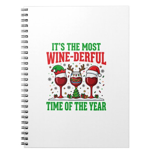 Kerst Wijn-Derful Rode Wijn Ontwerp Notitieboek (Voorkant)