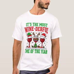 Kerst Wijn-Derful Rood Wijn Design T-shirt