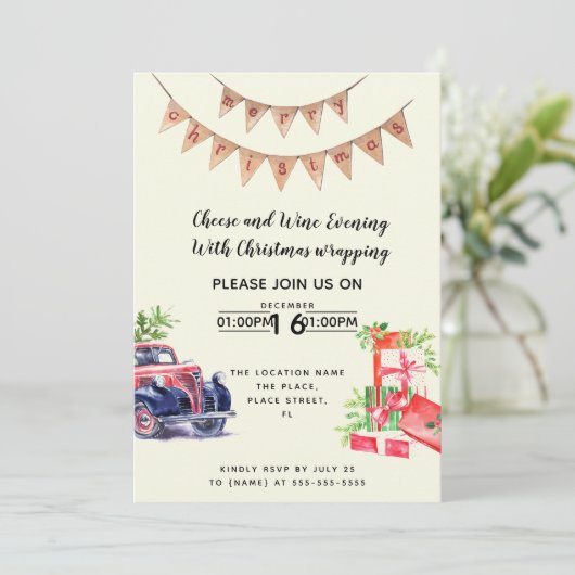 Kerst wijn en kaas inzamelingsactie kaart (Staand voorkant)