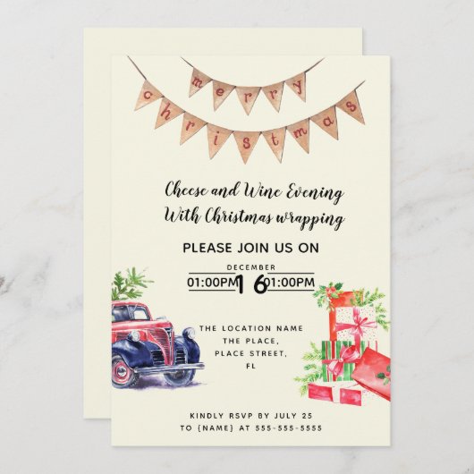Kerst wijn en kaas inzamelingsactie kaart (Voorkant / Achterkant)