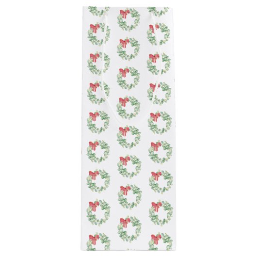 Kerst Wijn Gift Bag Rood en Groen Krans Wijn Cadeautas (Voorkant)