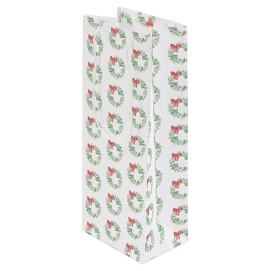 Kerst Wijn Gift Bag Rood en Groen Krans Wijn Cadeautas (Voorkant Gekanteld)
