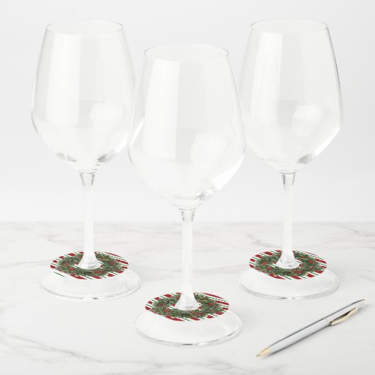 Kerst Wijn Glas ID Papier Ronde Set van 12 Wijnglaslabel (Set)