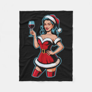 Kerst Wijn Kerstman Meisje Vakantie Feest Grappige Fleece Deken