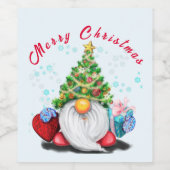 Kerst Wijn Label Party Gnome met Gift Wijn Etiket (Enkel label)