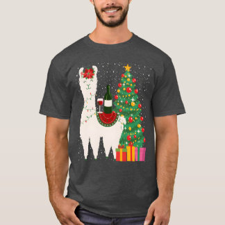 Kerst Wijn Lama Kerst Vrouwen Mannen familie T-shirt