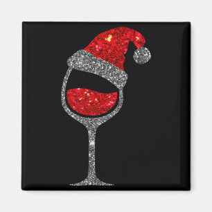 Kerst Wijn Shirt - Gl Rood Wijn Kerstman Hoed Gi Magneet
