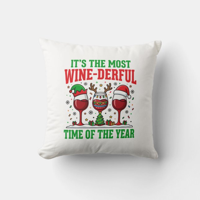 Kerst Wijn-tastische Rode Wijn Ontwerp Kussen (Voorkant)
