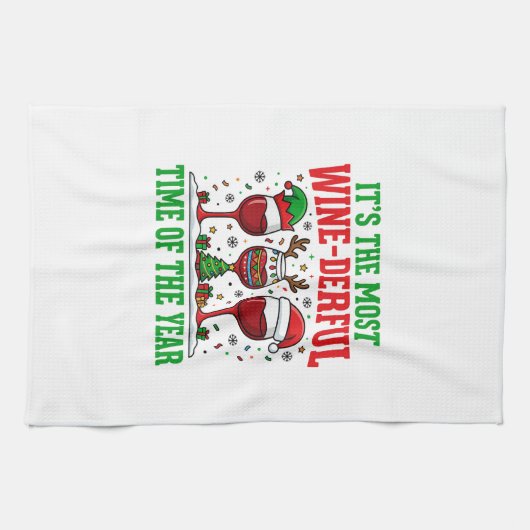 Kerst Wijn-tastische Rode Wijn Ontwerp Theedoek (Horizontaal)
