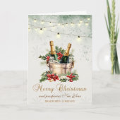 Kerst Wijnfles Slingerlichtjes Feestdagen Kaart (Voorkant)