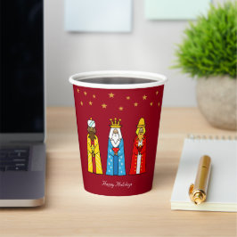 Kerst Wijzen & Gouden Sterren op Rood Papieren Bekers